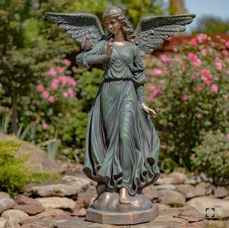 46" Tall Magnesium Angel Statue with Bird in Antique Bronze | ZLIZR343346-BZ