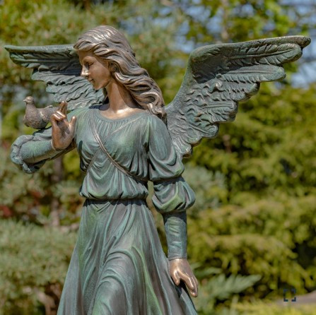 46" Tall Magnesium Angel Statue with Bird in Antique Bronze | ZLIZR343346-BZ