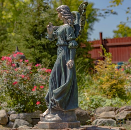 46" Tall Magnesium Angel Statue with Bird in Antique Bronze | ZLIZR343346-BZ