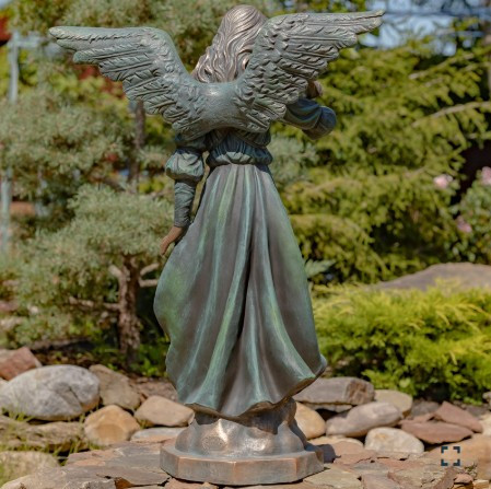46" Tall Magnesium Angel Statue with Bird in Antique Bronze | ZLIZR343346-BZ
