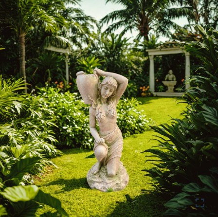 41" Tall Lady Kneeling with Urn on Shoulder in Moss-Grey | ZLIZR267141-MG