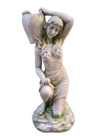 41" Tall Lady Kneeling with Urn on Shoulder in Moss-Grey | ZLIZR267141-MG