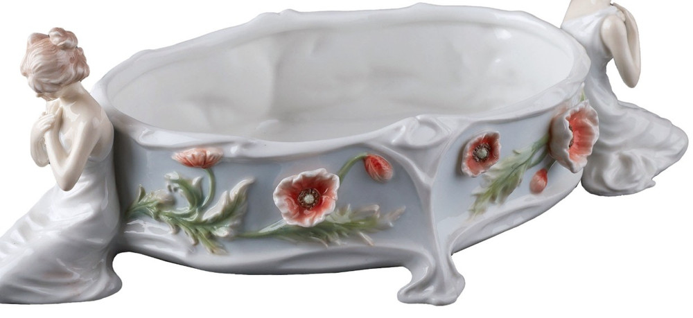 Kneeling Maiden and Poppies Fine Porcelain Bowl | USIAP20321AA