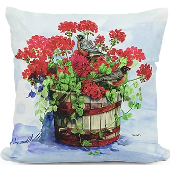 Geranium Barrel with Birds Indoor Outdoor Pillow | MCTC2603