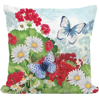 Butterflies Amongst Geraniums and Daisies Indoor Outdoor Pillow | MCNT2603