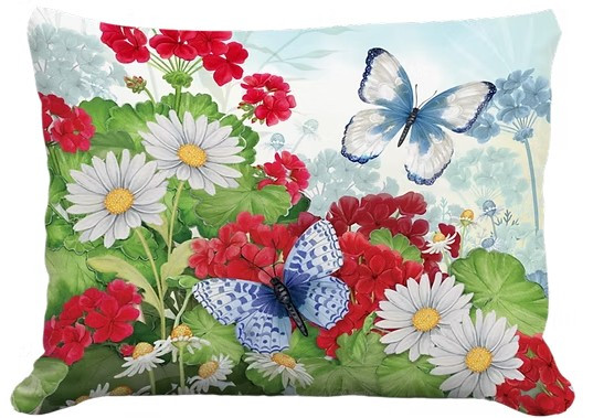 Butterflies Amongst Geraniums and Daisies Indoor Outdoor Pillow | MCNT2603