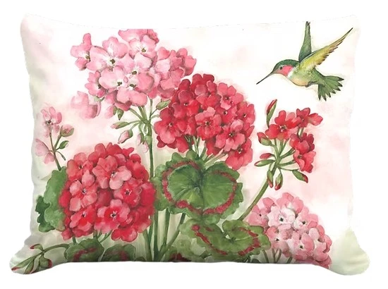 Geranium and Hummingbird Indoor Outdoor Pillow | MCSW2619