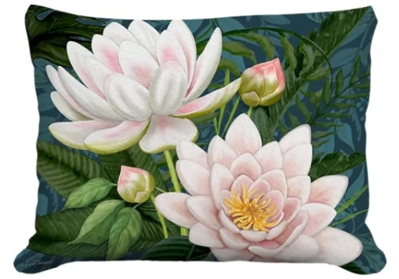 Midnight Garden Water Lilies Indoor Outdoor Pillow | MCNT2601