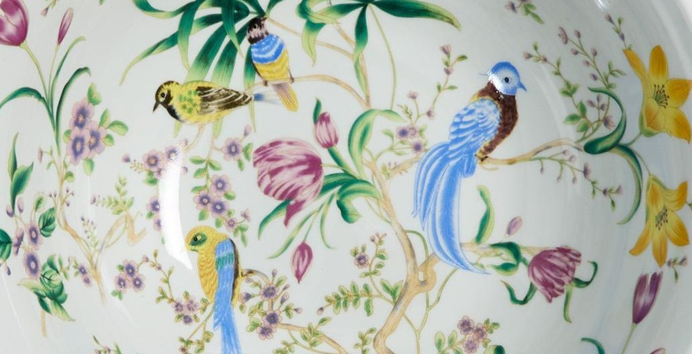 Bird & Blossom Chinoiserie Decorative Centerpiece Bowl | TCBLF175