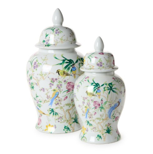 Bird & Blossom Chinoiserie Covered Temple Jar | TCBLF176