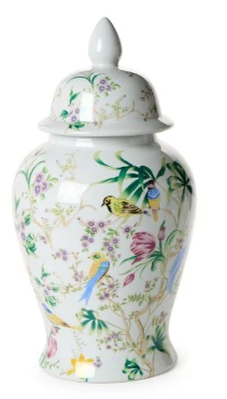 Bird & Blossom Chinoiserie Covered Temple Jar | TCBLF176