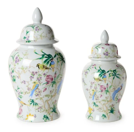 Bird & Blossom Chinoiserie Covered Temple Jar | TCBLF176