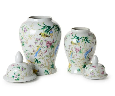 Bird & Blossom Chinoiserie Covered Temple Jar