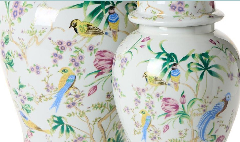 Bird & Blossom Chinoiserie Covered Temple Jar | TCBLF176