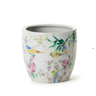 Bird & Blossom Chinoiserie Porcelain Garden Cachepot | TCBLF178