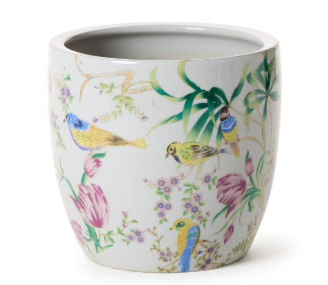 Bird & Blossom Chinoiserie Porcelain Garden Cachepot | TCBLF178