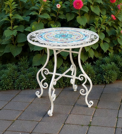 Three Piece Floral Mosaic Bistro Set in Antique White