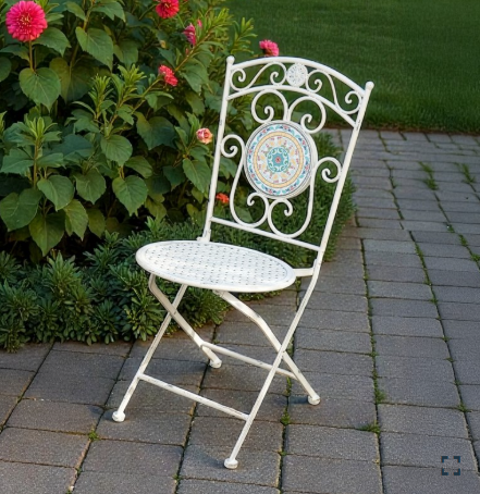 Three Piece Floral Mosaic Bistro Set in Antique White | ZLIZR250001-2-AWS