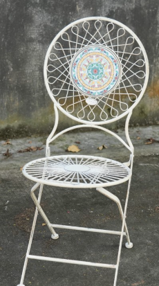 Three Piece Floral Mosaic Wire-Frame Bistro Set in Antique White  | ZLIZR250011-2-AWS