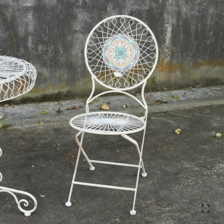 Three Piece Floral Mosaic Wire-Frame Bistro Set in Antique White  | ZLIZR250011-2-AWS