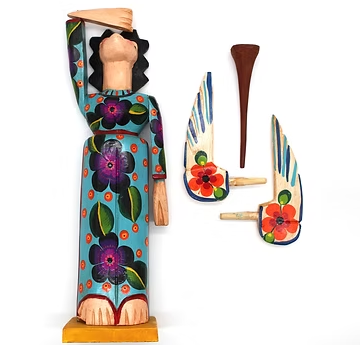 Handmade 20 Inch Tall Guatemalan Wooden Angel with Trumpet | MCHAC-WFL-2501