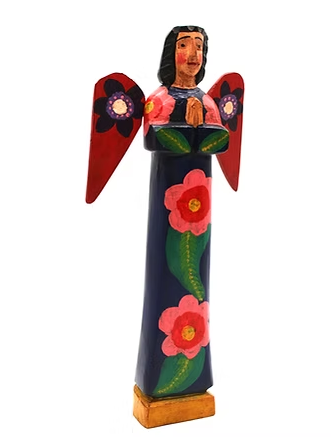 Handmade 15 inch Guatemalan Wooden Angel with Trumpet Figure | MCHAC-WFM-2502