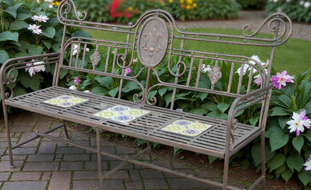 63" Atlantis Collection Ornate Mosaic Tile Garden Bench | ZLIZR250021-BZ