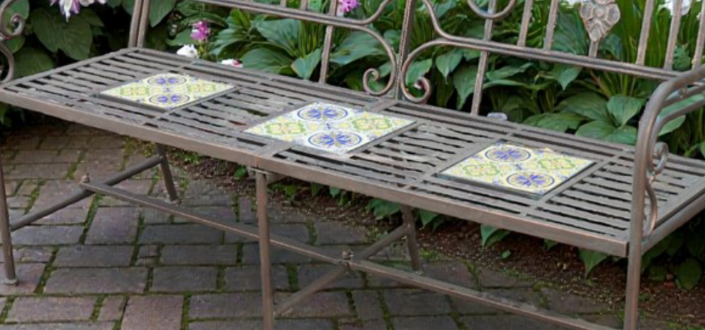 63" Atlantis Collection Ornate Mosaic Tile Garden Bench | ZLIZR250021-BZ