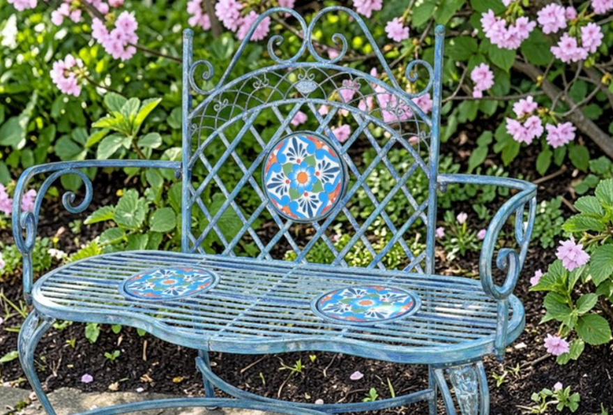 47.25" San Marino Metal Mosaic Garden Bench in Mossy-Blue | ZLIZR250040-BL
