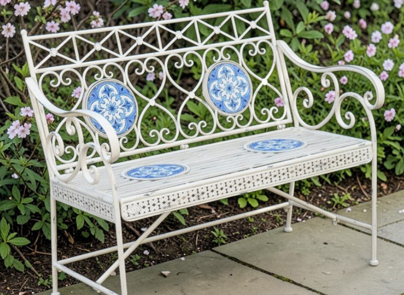 43" Long Montpellier Mosaic Metal Rectangular Garden Bench | ZLIZR250061-AW
