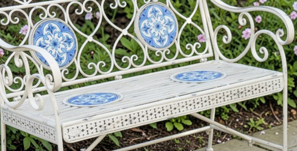 43" Long Montpellier Mosaic Metal Rectangular Garden Bench | ZLIZR250061-AW