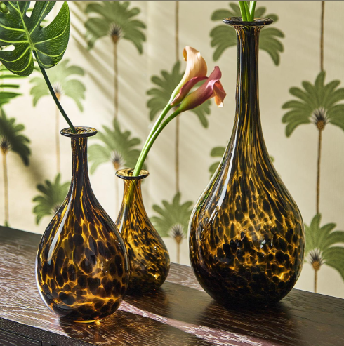 Hand Blown Large Long Neck Tortoise Print Vase | TC55638