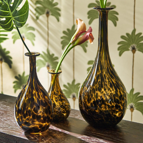 Hand Blown Large Long Neck Tortoise Print Vase | TC55638