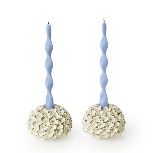 Hand-Crafted White Porcelain Hydrangea Flower Bud Vase / Taper Candle Holder } |TC55458