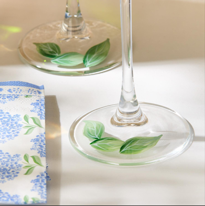 Set of 4 Hand Painted Hydrangea Handblown Champagne Flutes | TC55590