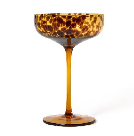 Set of 4 Handblown Tortoise Print Coupe Glasses Glasses | TC55762