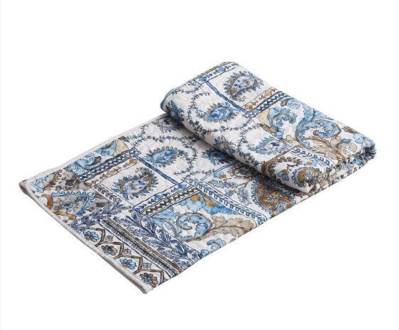 Blue Jaipur Floral Paisley Quilted Throw Blanket | DUKDQT25164