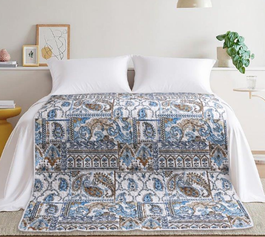 Blue Jaipur Floral Paisley Quilted Throw Blanket | DUKDQT25164