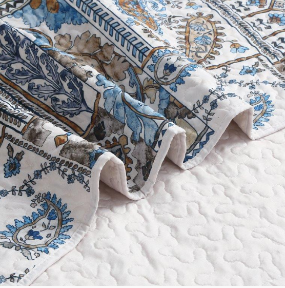 Blue Jaipur Floral Paisley Quilted Throw Blanket | DUKDQT25164