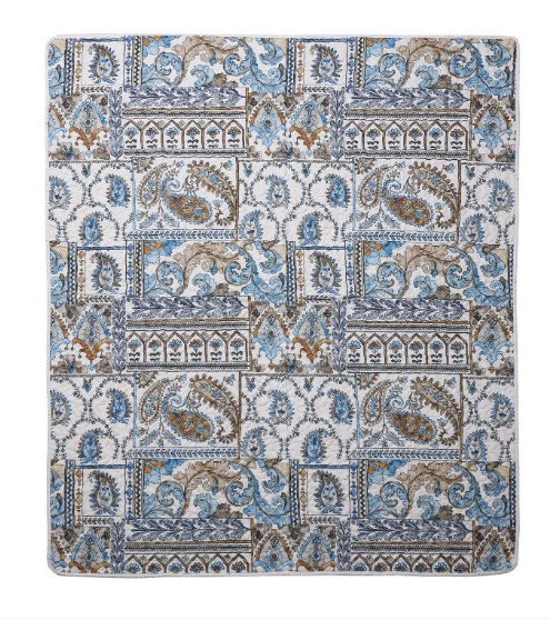 Blue Jaipur Floral Paisley Quilted Throw Blanket | DUKDQT25164