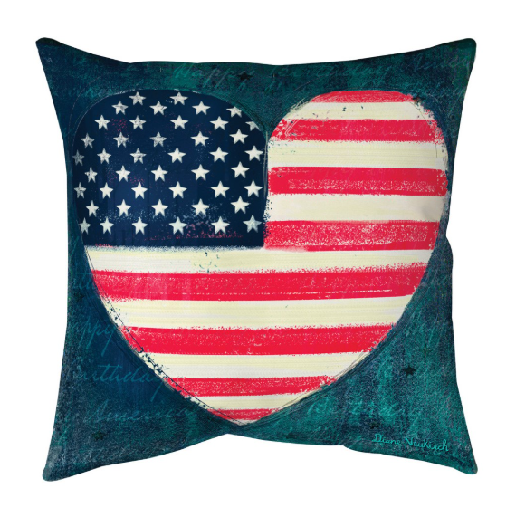 Patriotic Heart Climaweave Pillow Indoor Outdoor Throw Pillow | MWWSDHRT