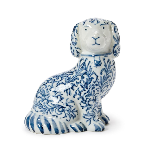 Hand Painted Blue and White Chinoiserie Porcelain Staffordshire Dog | TC55823