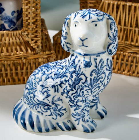 Hand Painted Blue and White Chinoiserie Porcelain Staffordshire Dog | TC55823