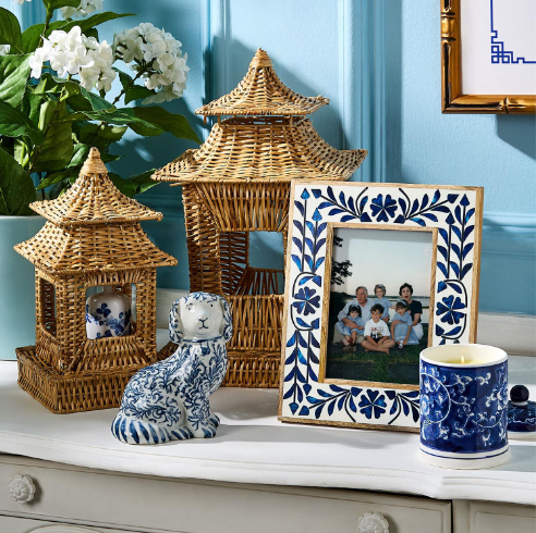 Hand Painted Blue and White Chinoiserie Porcelain Staffordshire Dog | TC55823