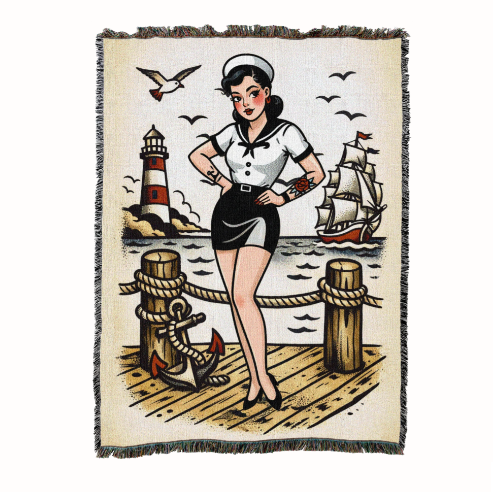 Handmade Sailor Girl Tapestry Throw Blanket | pc17116