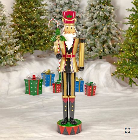 65.35" Tall Standing Iron Nutcracker in Gold with Candy Cane & LED Lights | ZLIZR220429