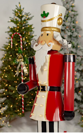 65" Tall Standing Iron Nutcracker with Candy Cane & Lights | ZLIZR220430