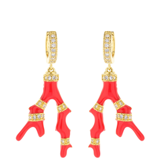 Gold Orange Coral Earrings | LAE5502GNEONCORALPOST