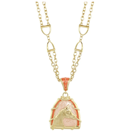 Gold Snaffle Bit Horse Necklace | LAN65701GBRIGHTORANGEM