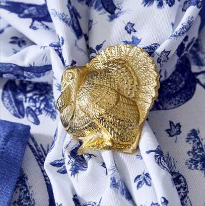 Set of Two Golden Turkey Napkin Rings | TC82845